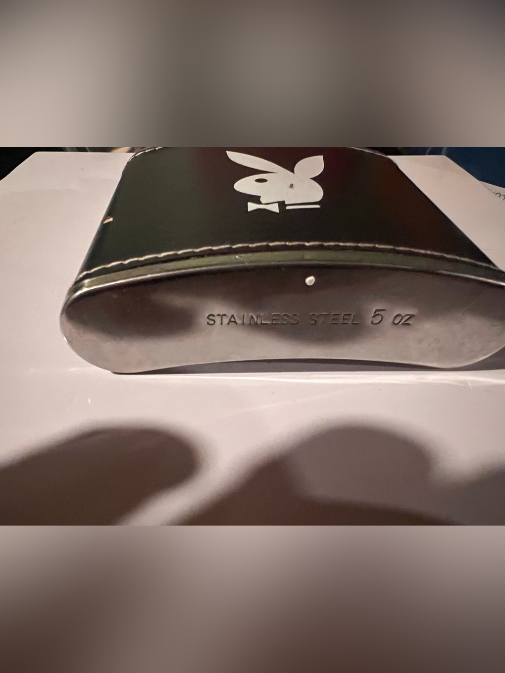Playboy Black Leatherette Flask - Icon Logo Hip Flask View 3